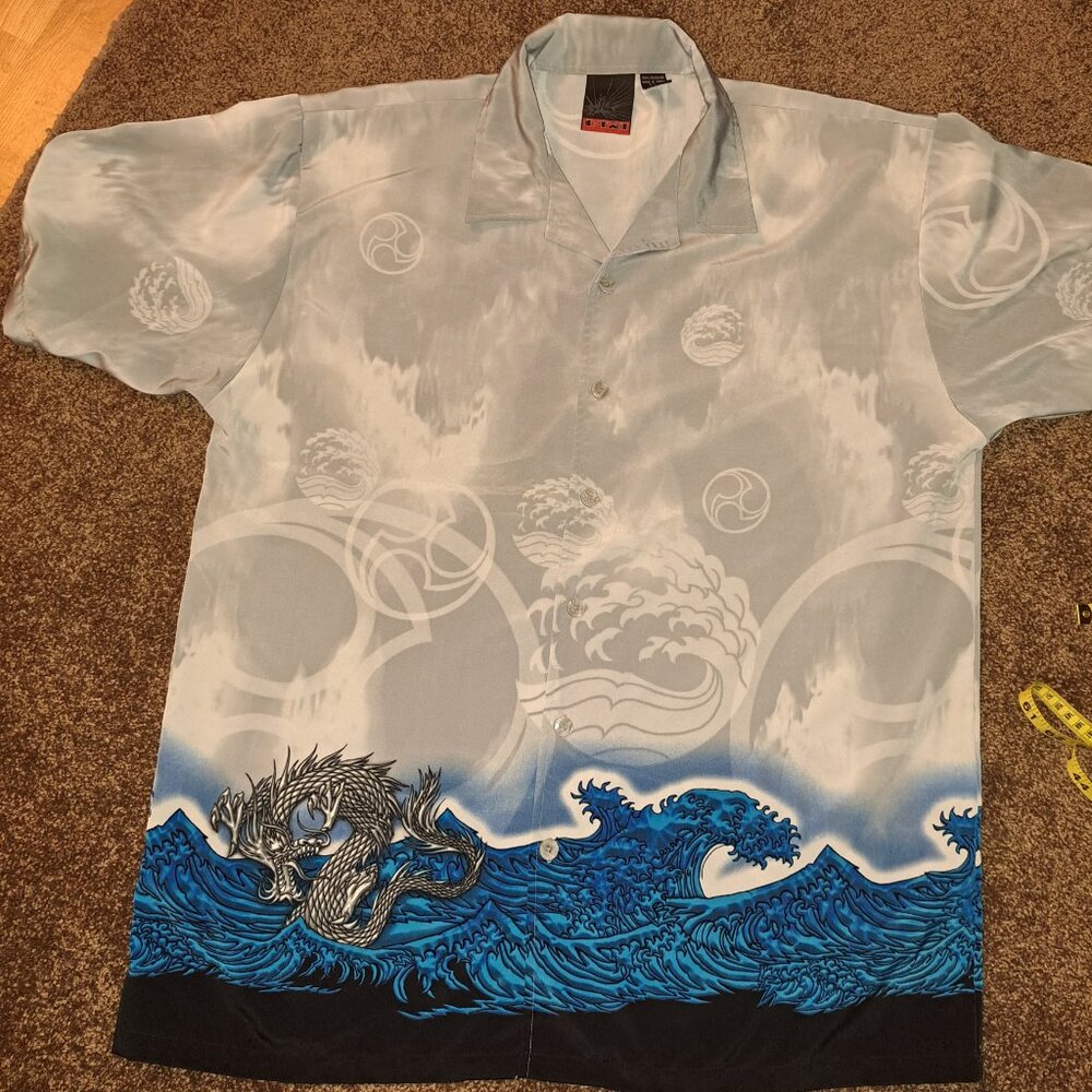 Vintage C-Two Rave Dragon Button Down Short Sleeve Shirt size XL